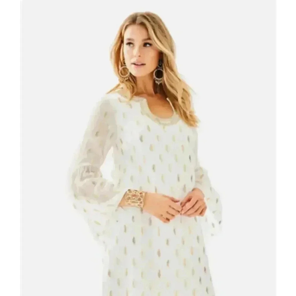 Lilly Pulitzer Amory White Silk Dress Diamond Metallic Resort - size 00